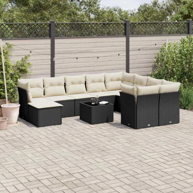 vidaXL 11-delige Loungeset met kussens poly rattan zwart, foto 2