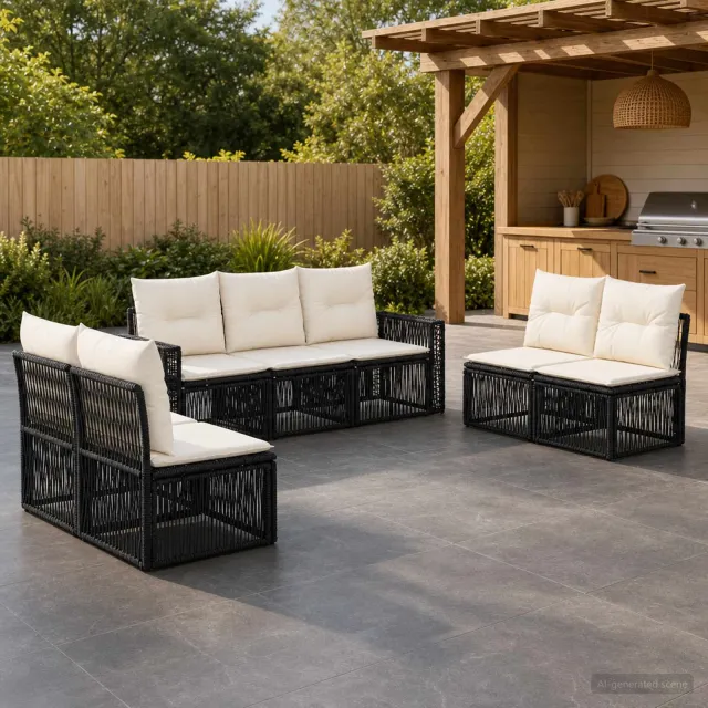 vidaXL Tuinbankenset 7 st Zwart en Cream Wit poly rattan, foto 2
