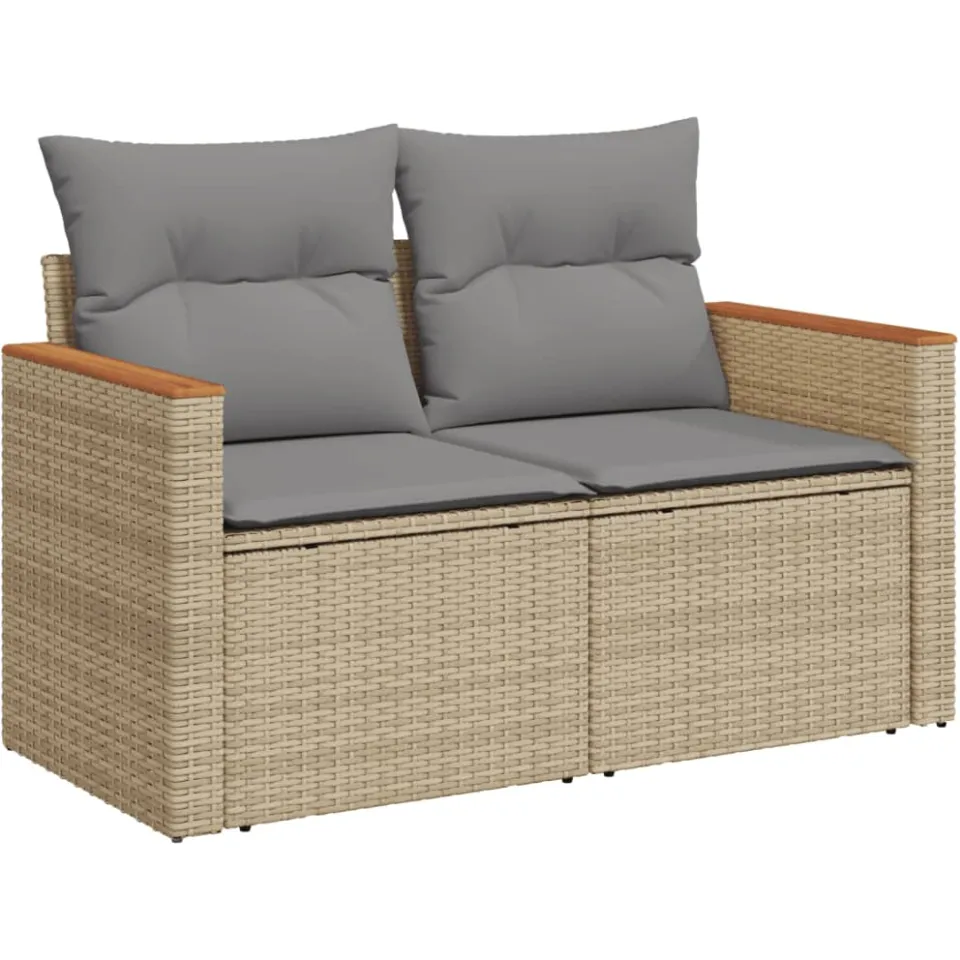 vidaXL 12-delige Loungeset met kussens poly rattan gemengd beige