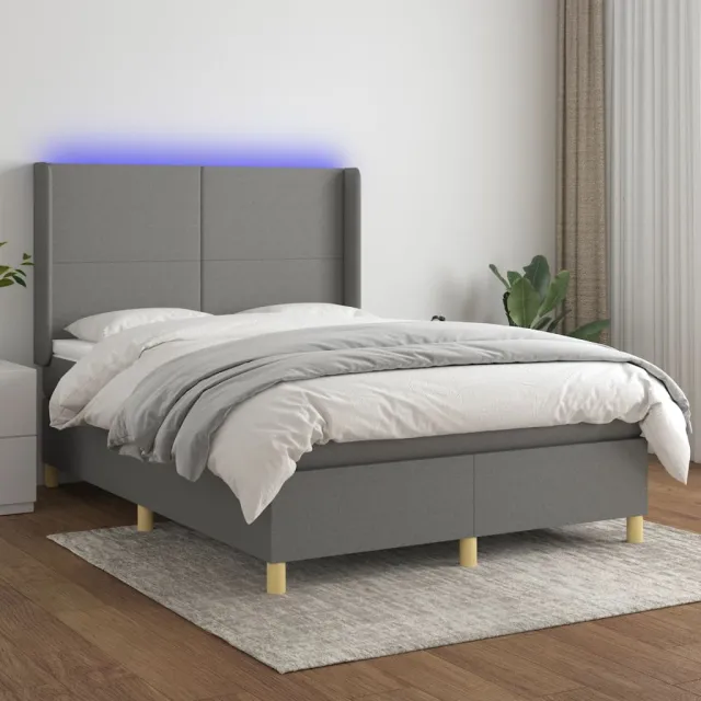 vidaXL Boxspring met matras en LED stof donkergrijs 140x190 cm grijs