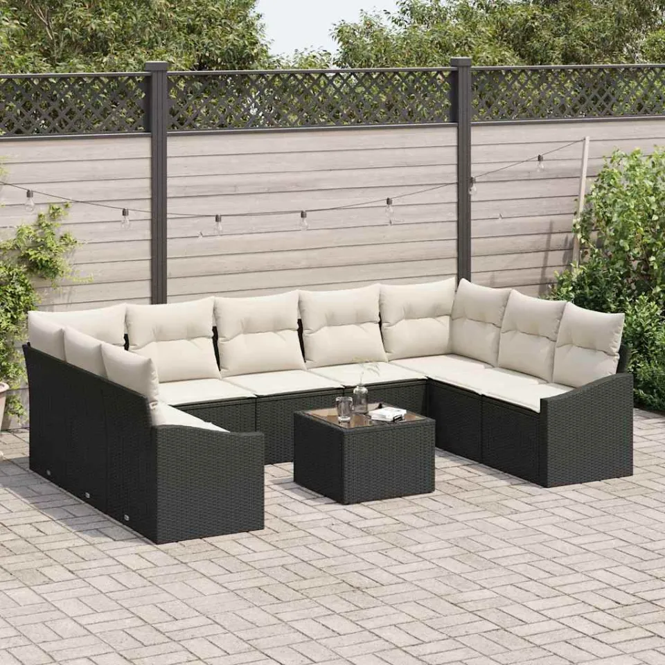 vidaXL Bankstel 10 st Zwart poly rattan, foto 3