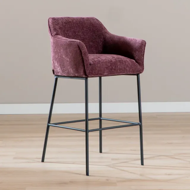 Bronx71 Barkruk Nubo chenille paars 85 cm - barstoel
