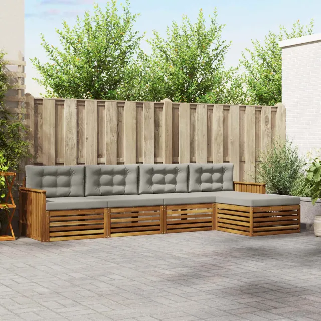 vidaXL Buiten bankenset 5 st 4-zits Naturel en lichtgrijs