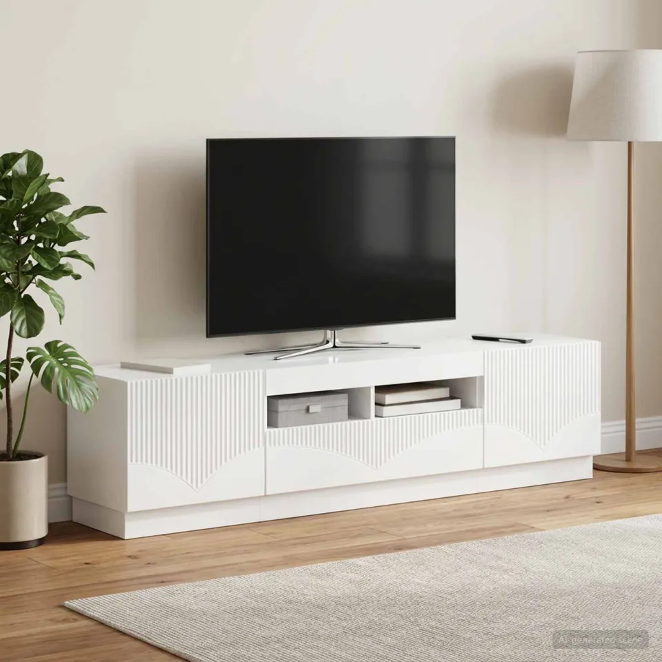vidaXL LED tv-meubel HOORN 3 st Hoogglans Wit Bewerkt hout, foto 3