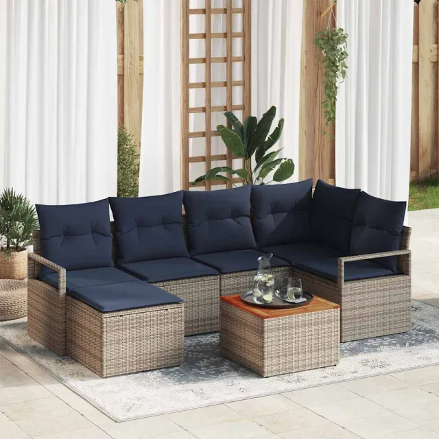 vidaXL Tuinbankenset 7 st Grijs poly rattan