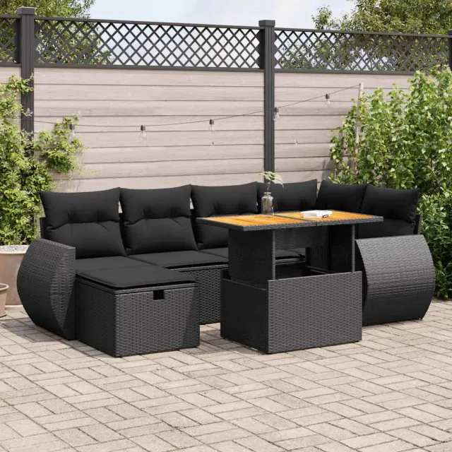 vidaXL 8-delige Loungeset met kussens poly rattan acacia zwart, foto 2