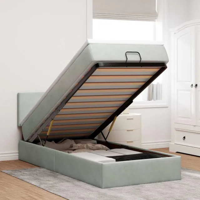 vidaXL Ottoman bed met matras 100x200 cm fluweel lichtgrijs grijs