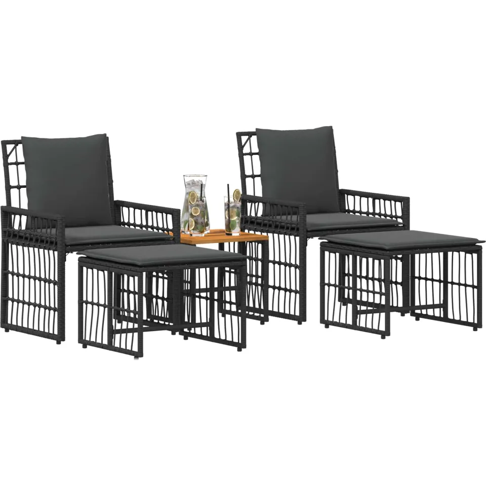 vidaXL Buitenmeubelset 5 st Zwart en Donkergrijs Staal en Poly Rattan