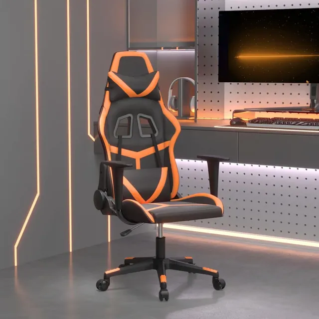 vidaXL Massage gamestoel met voetensteun kunstleer zwart en oranje, foto 2