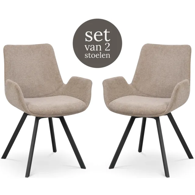 Rowico Home Norwell draaibare eetkamerstoel beige - zwart onderstel - set van 2, foto 2