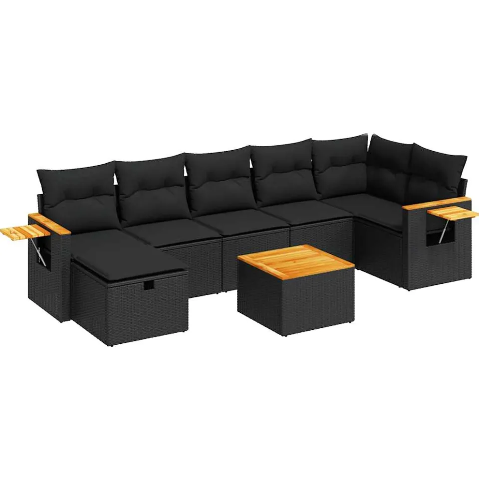 vidaXL 8-delige Loungeset met kussens poly rattan zwart, foto 3