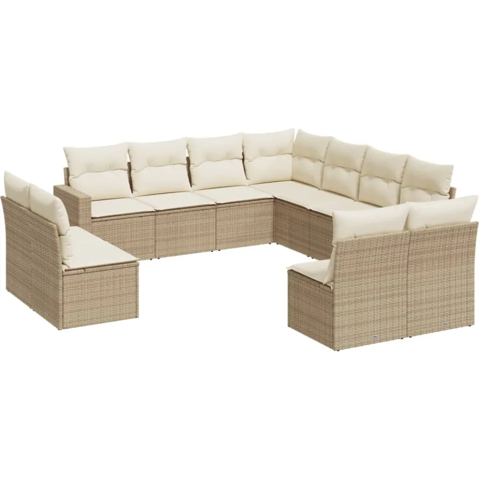 vidaXL 11-delige Tuinset met kussens poly rattan beige, foto 3