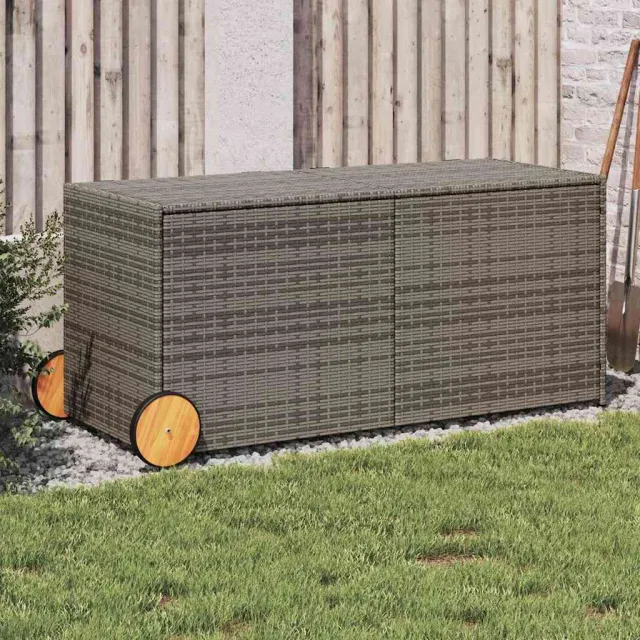 vidaXL Tuinbox met wielen 283 L poly rattan grijs, foto 2