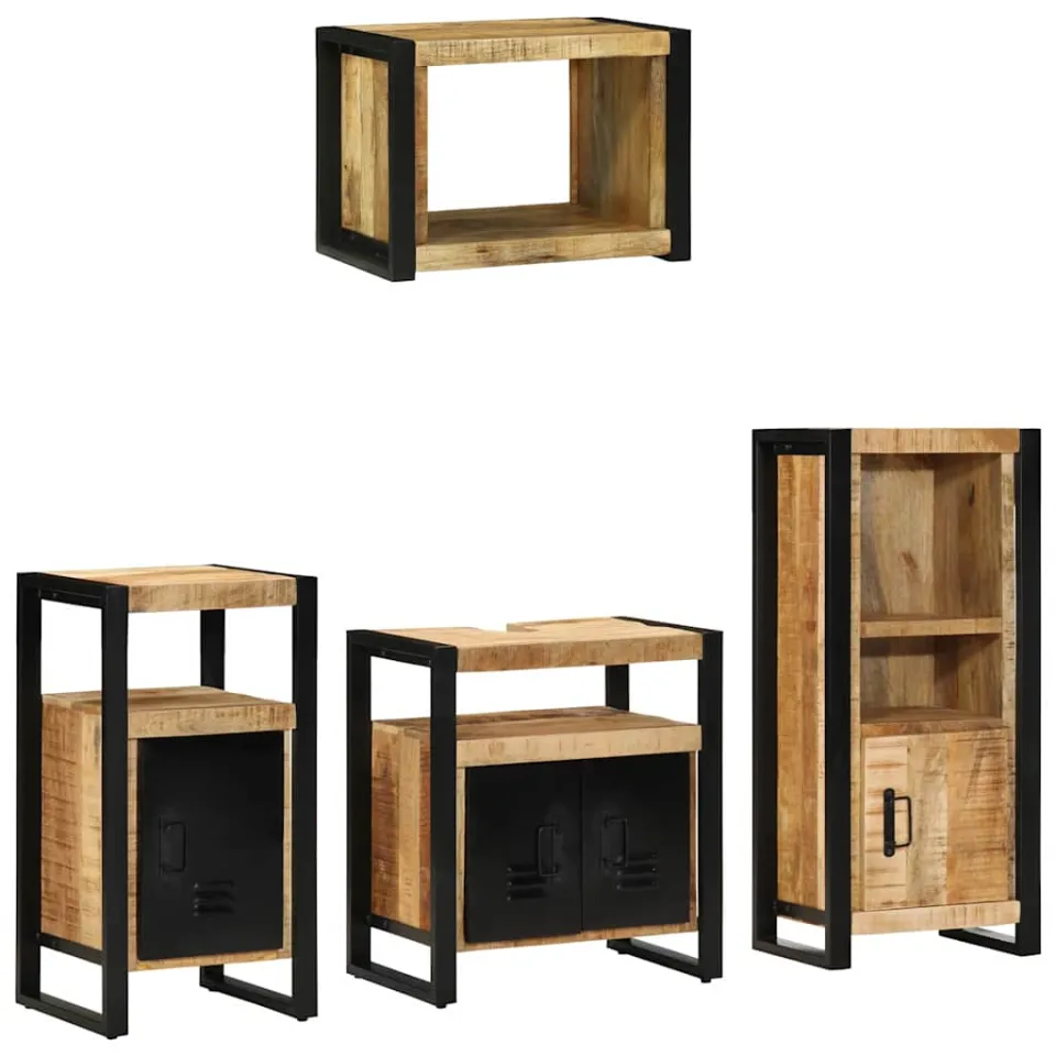 vidaXL Badkamermeubelset 4 st Bruin en zwart Massief Mango Hout, foto 2