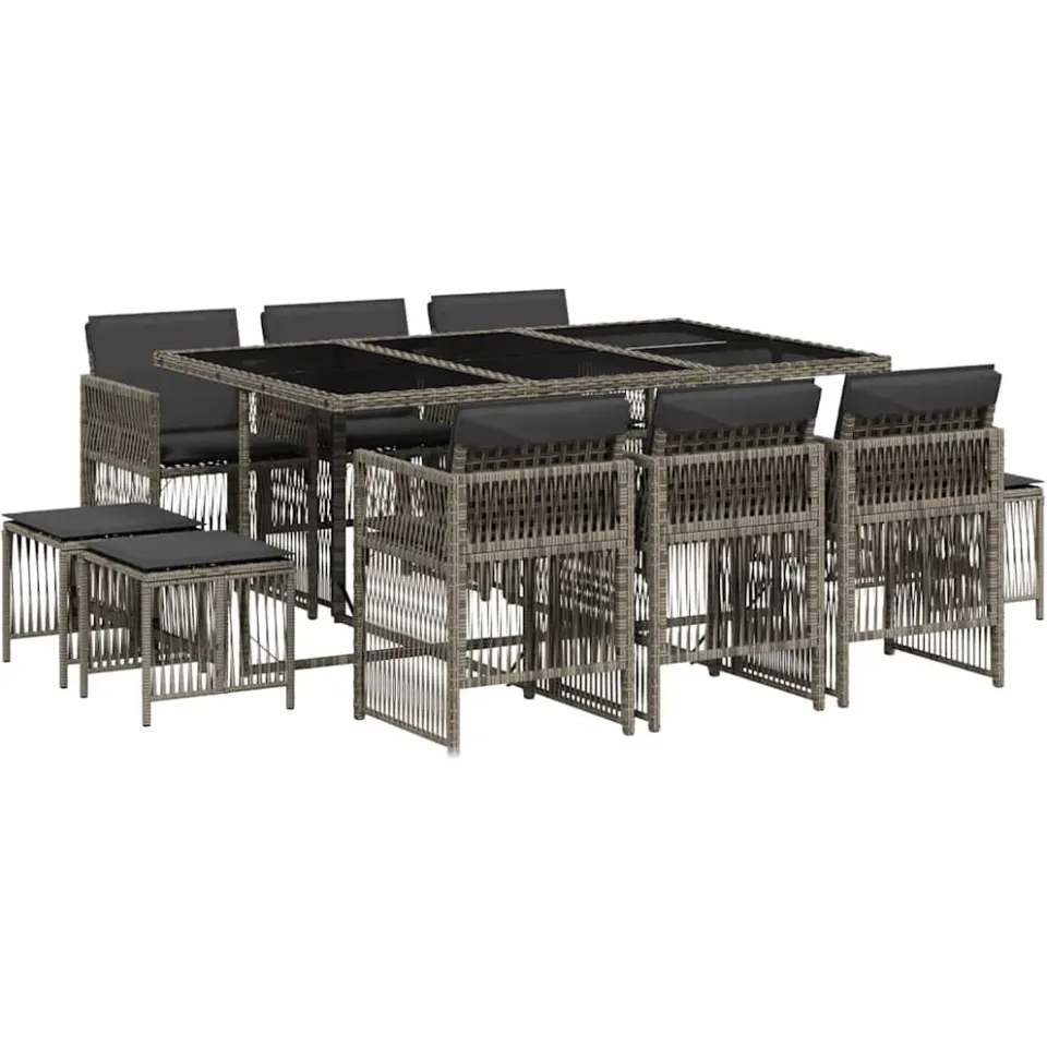 vidaXL 11-delige Tuinset met kussens poly rattan grijs, foto 3