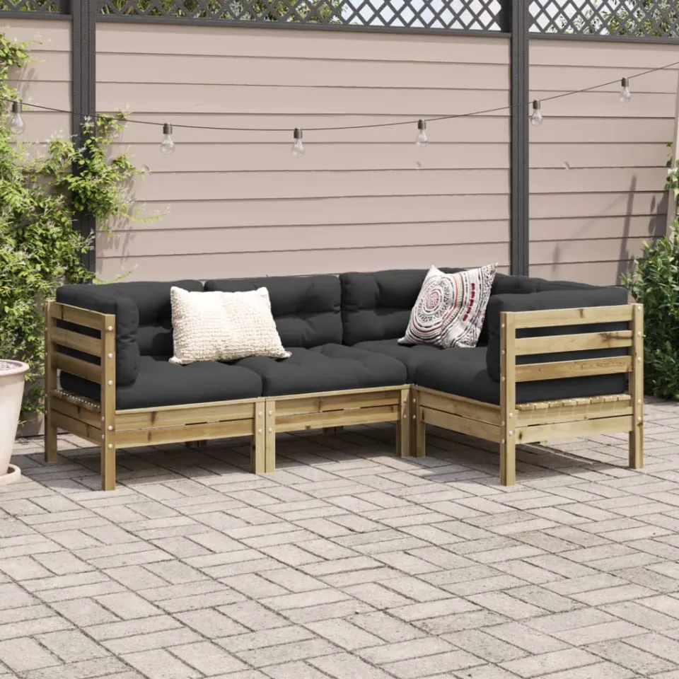 vidaXL 4-delige Loungeset met kussens geïmpregneerd grenenhout bruin, foto 2