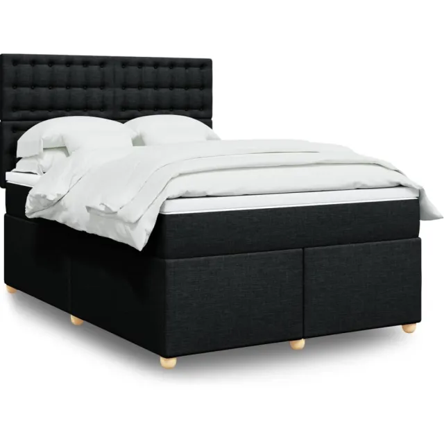 vidaXL Boxspring met matras stof zwart 140x190 cm