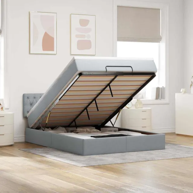 vidaXL Bed met matras 140x190 cm stof lichtgrijs grijs