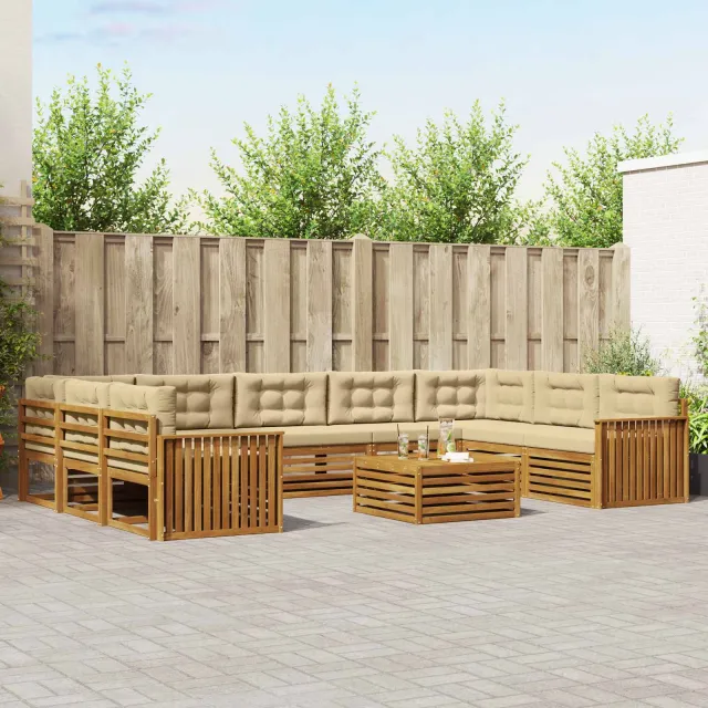 vidaXL Buiten bankenset 10 st 9-zits Natuurlijk en Beige