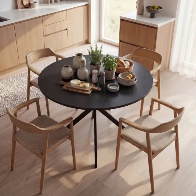 MIVRAY Ronde Eettafel Met Krasbestendig Blad Voor Vier Personen In Keuken Of Eetkamer Met Stalen Kruispoten Hout Zwart 100 x 100 x 75 Cm