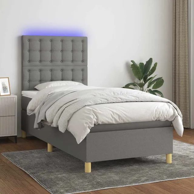 vidaXL Boxspring met matras en LED stof donkergrijs 80x200 cm grijs
