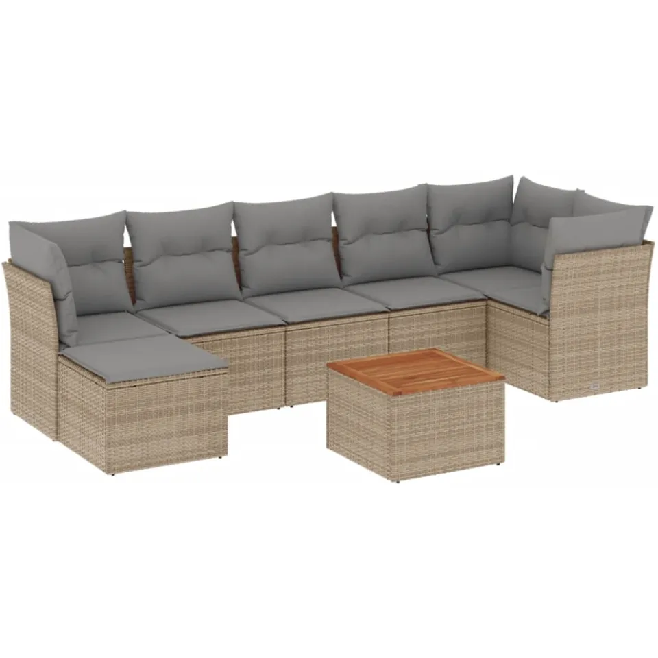 vidaXL 8-delige Loungeset met kussens poly rattan beige