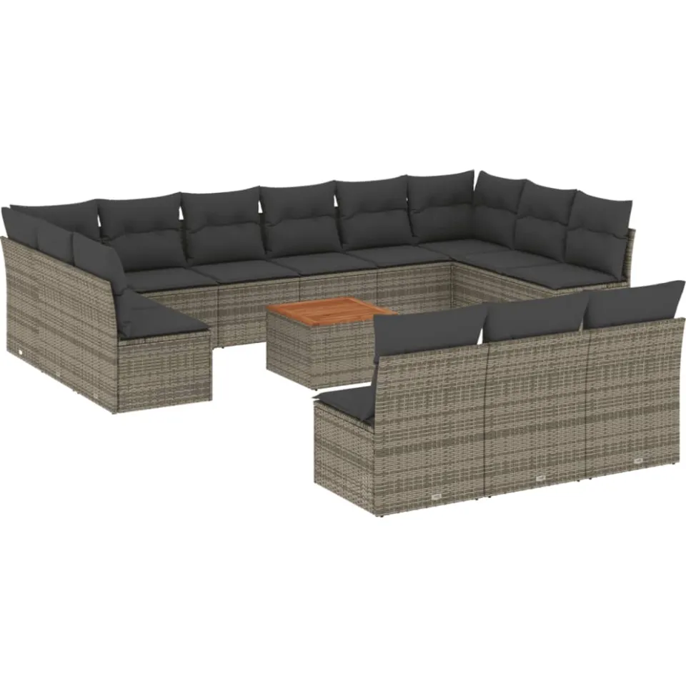 vidaXL 14-delige Loungeset met kussens poly rattan grijs, foto 4