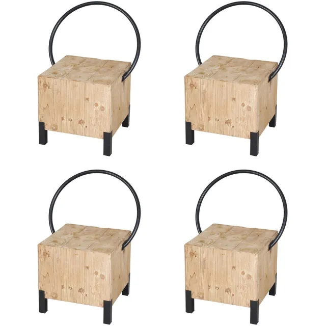 MCW Set van 4 eetkamerstoelen MCW-L76, bezoekersstoel kruk, industrieel metaal massief hout MVG-gecertificeerd, naturel bruin