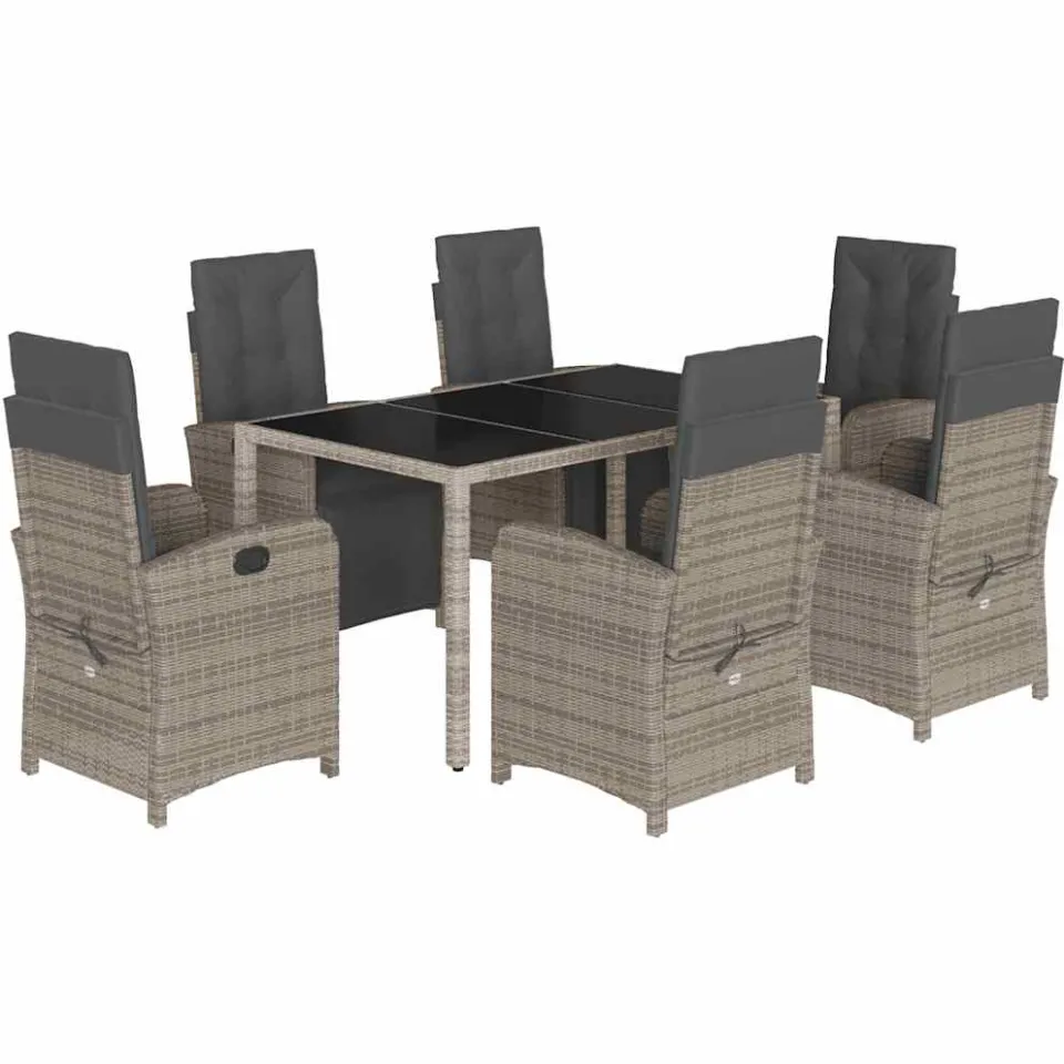 vidaXL 7-delige Tuinset met kussens poly rattan grijs, foto 3