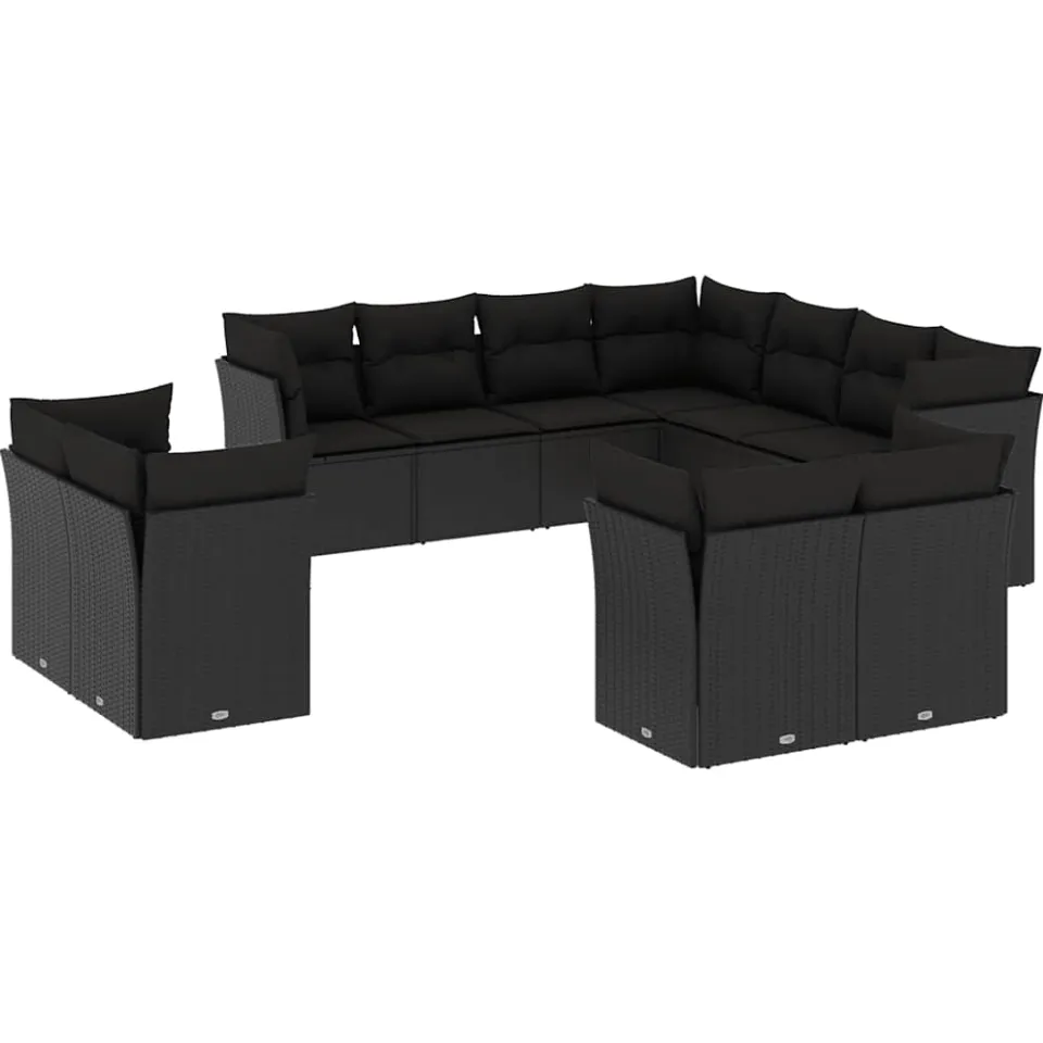 vidaXL 11-delige Loungeset met kussens poly rattan zwart, foto 3