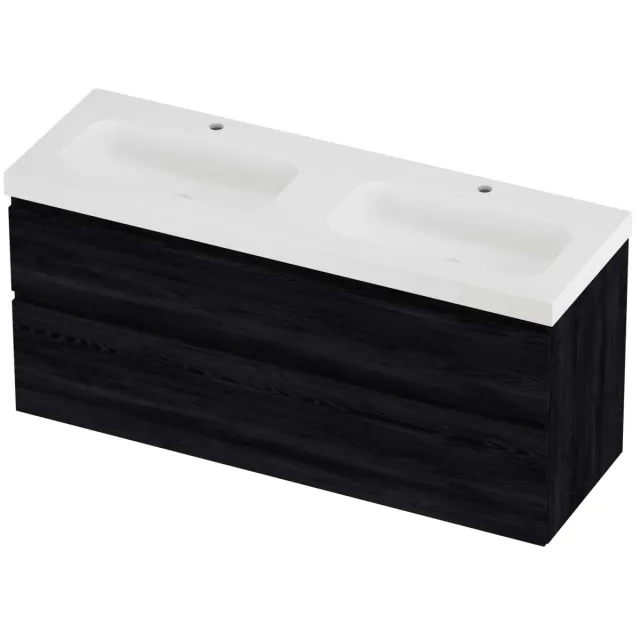 Proline Haga Badmeubelset Polystone Mezza Dubbel 140x46x66 cm Mat White Black Oak Eiken