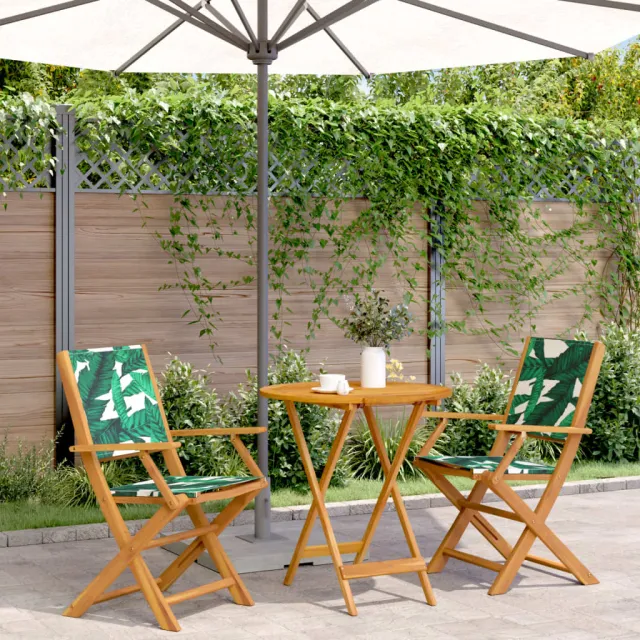 vidaXL 3-delige Bistroset bladpatroon stof en massief hout groen, foto 2