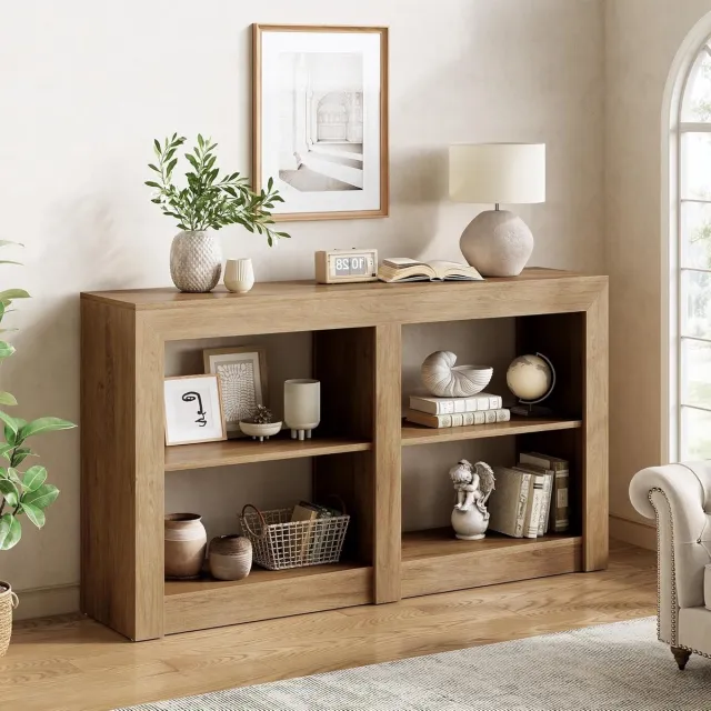 Tribesigns Consoletafel - Sidetable - Hout - Eikenkleur - Sofa Tafe - 150 x 35 x 85 cm - Console Tafel voor Hal, Woonkamer, Entree