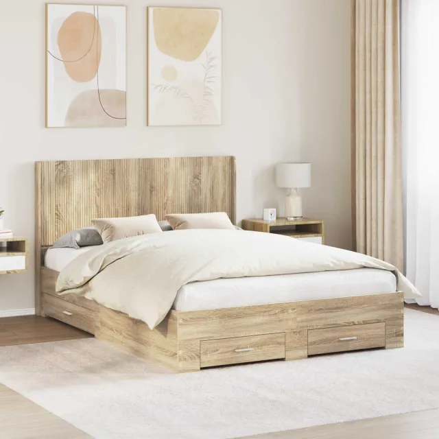 vidaXL Bedframe met opbergruimte en hoofdbord Sonoma Eiken Bruin
