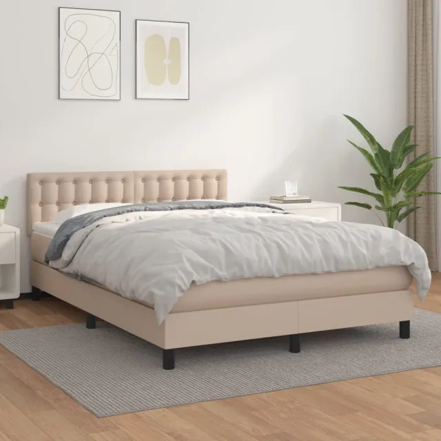 vidaXL Boxspring met matras kunstleer cappuccinokleurig 140x190 cm bruin