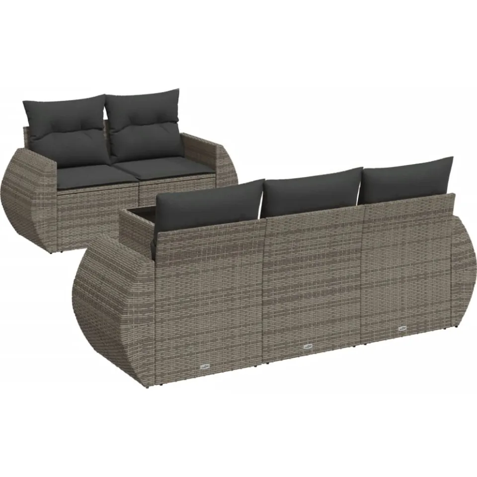 vidaXL 6-delige Loungeset met kussens poly rattan grijs, foto 3