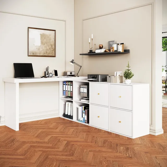 Zubaliya Hoekbureau - met hoekopstelling en laden en opbergruimte - wit - afmetingen 120 x 48 x 78 cm - materiaal mdf - voor een praktische werkplek
