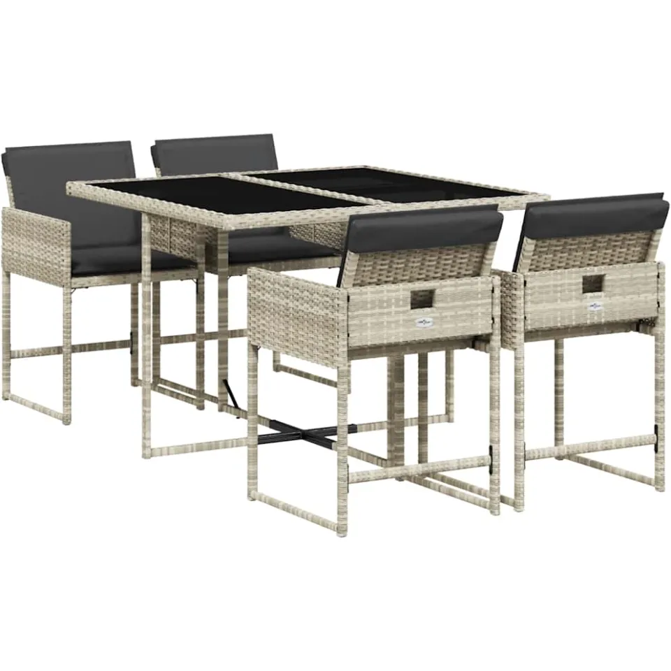 vidaXL 5-delige Tuinset met kussens poly rattan lichtgrijs grijs, foto 3