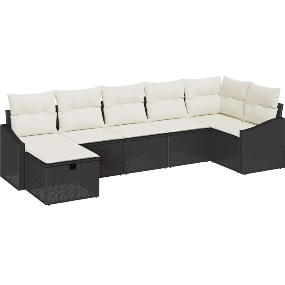 vidaXL Bankstel 7 st poly rattan Zwart