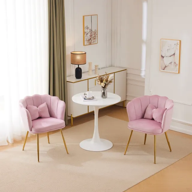 MIVRAY Fauteuil 2-Delig - Bloemblaadjes Rugleuning - Met Nek- En Taille Kussen - Voor Woonkamer En Slaapkamer - Fluweel Roze