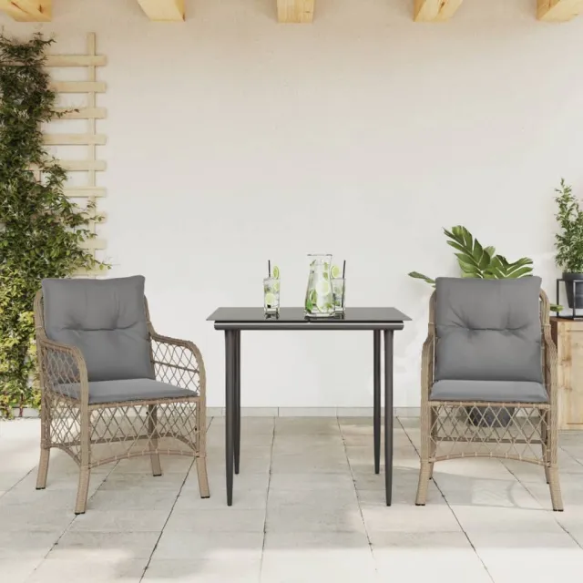 vidaXL 3-delige Bistroset met kussens poly rattan gemengd beige, foto 2