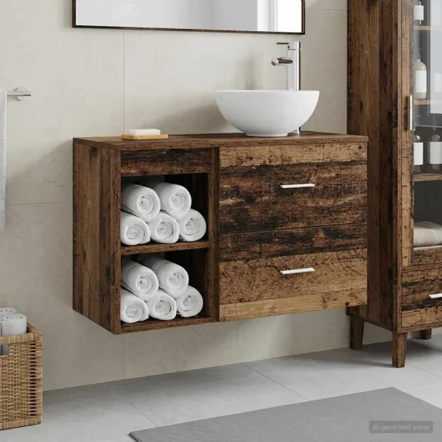 vidaXL Badkamerkastenset 2 st Oud hout 79,5 x 35 x 80 cm Bewerkt hout bruin, foto 2