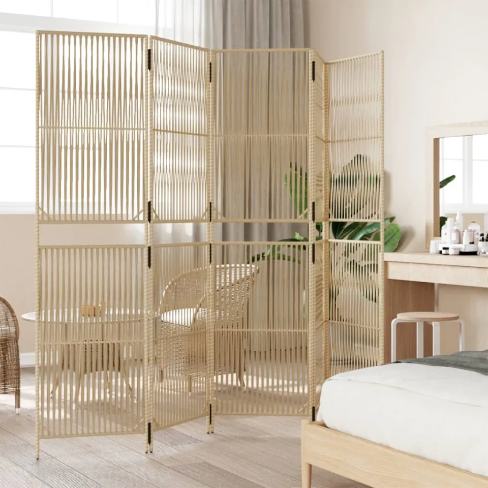 vidaXL Kamerscherm 5 panelen poly rattan beige, foto 3