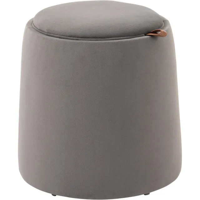 Wishdor Ronde Opbergpoef - Afneembaar Omkeerbaar Blad - Voor Woonkamer - Polyester - Donkergrijs - Ø44 X 47,5 Cm