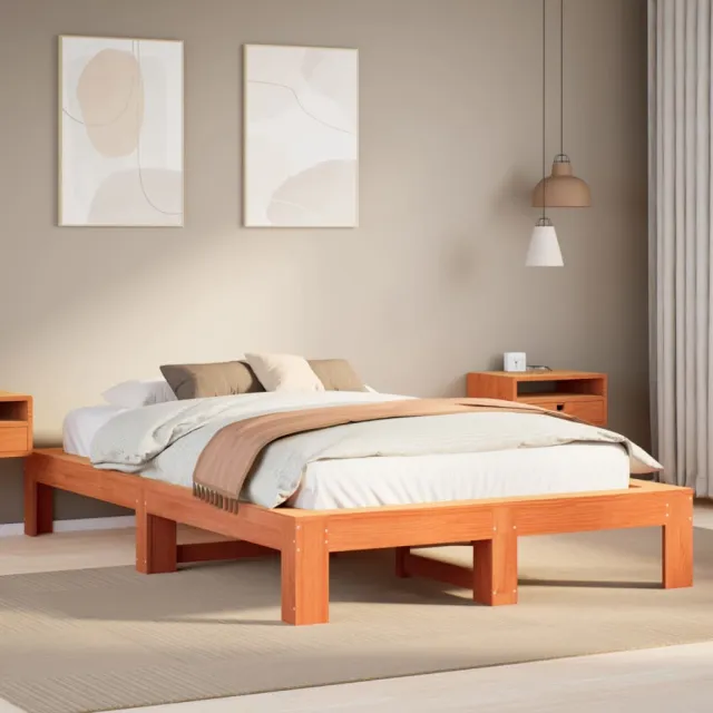 vidaXL Bedframe zonder matras massief grenenhout wasbruin 135x190 cm