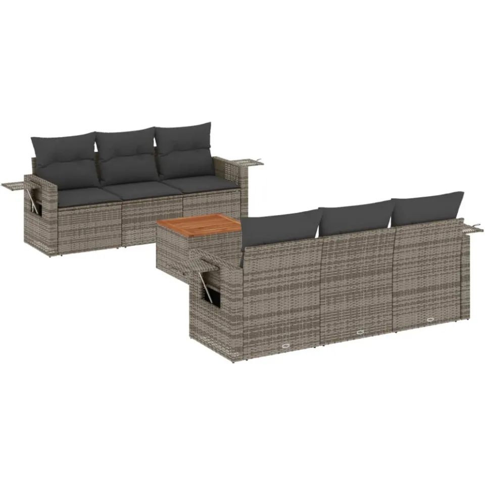 vidaXL 7-delige Loungeset met kussens poly rattan grijs, foto 3