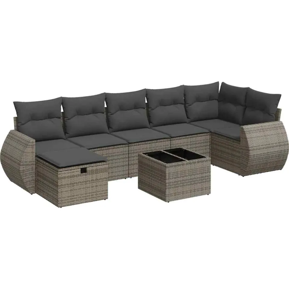 vidaXL 8-delige Loungeset met kussens poly rattan grijs, foto 3