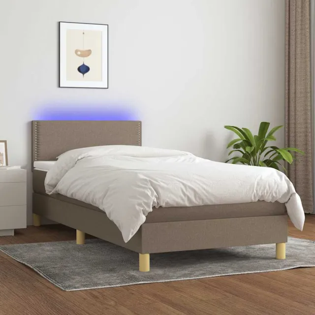 vidaXL Boxspring met matras en LED stof taupe 90x190 cm