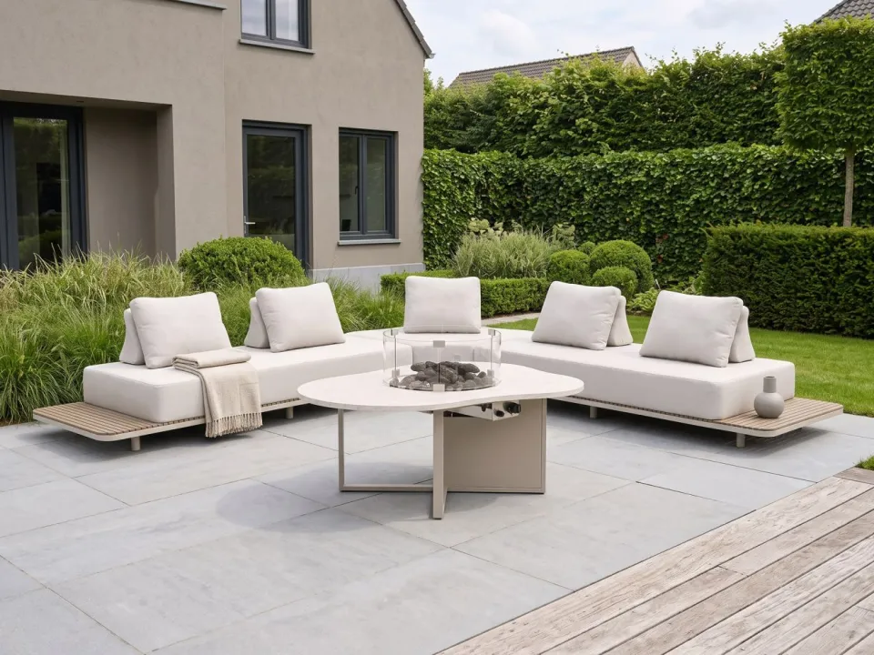 Bellagio tuinmeubelen Bellagio San Lupo/Cosiloft Novi hoek loungeset met vuurtafel 4-delig taupe, foto 2