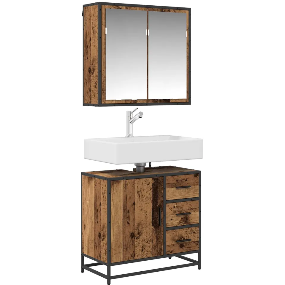 vidaXL Badkamermeubelset 2 st Oud Hout 80 x 33 x 60 cm Bewerkt hout Bruin
